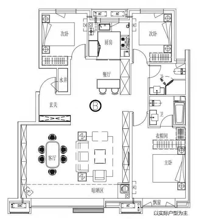 涿州紫樾华庭二期113平通透三居室户型图