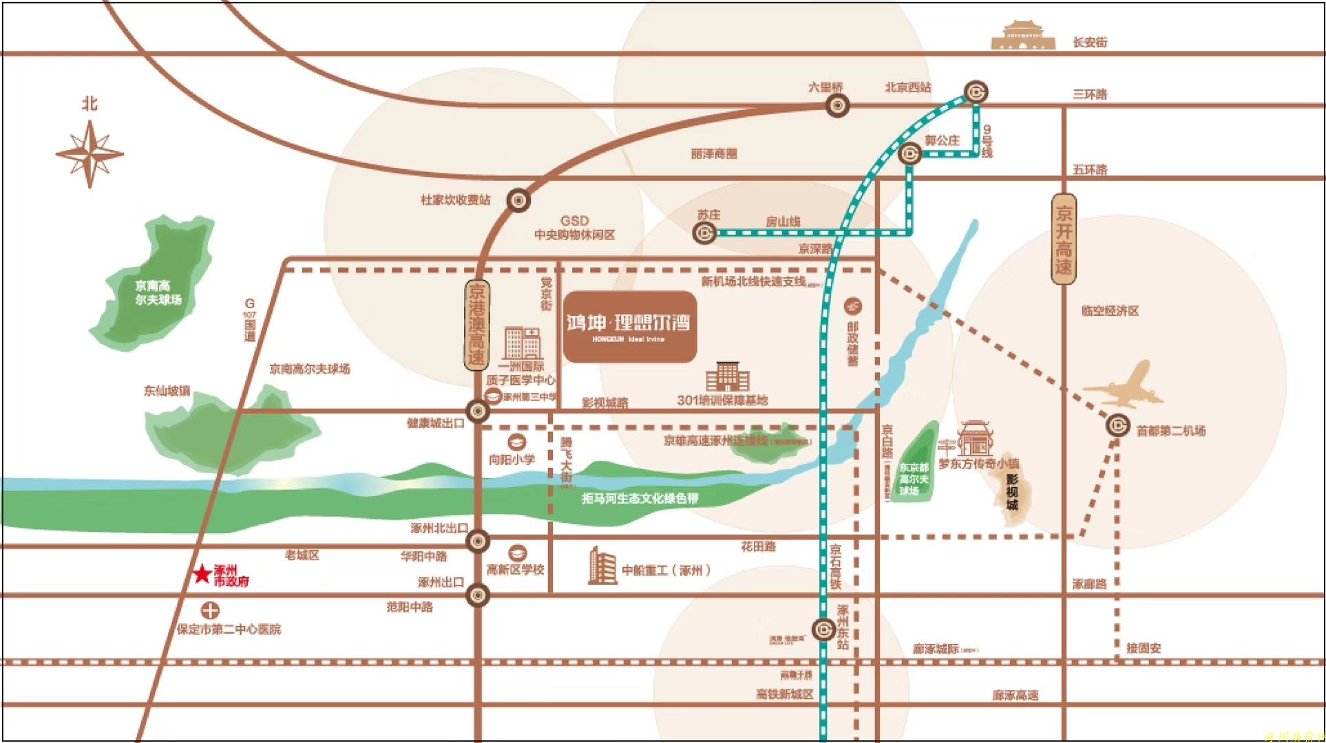 涿州鸿坤理想尔湾位置交通图