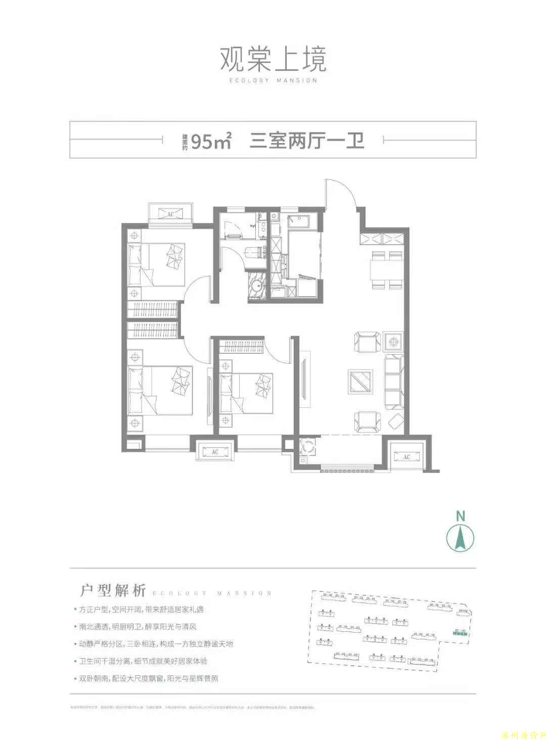 涿州观棠上镜95平三居户型图